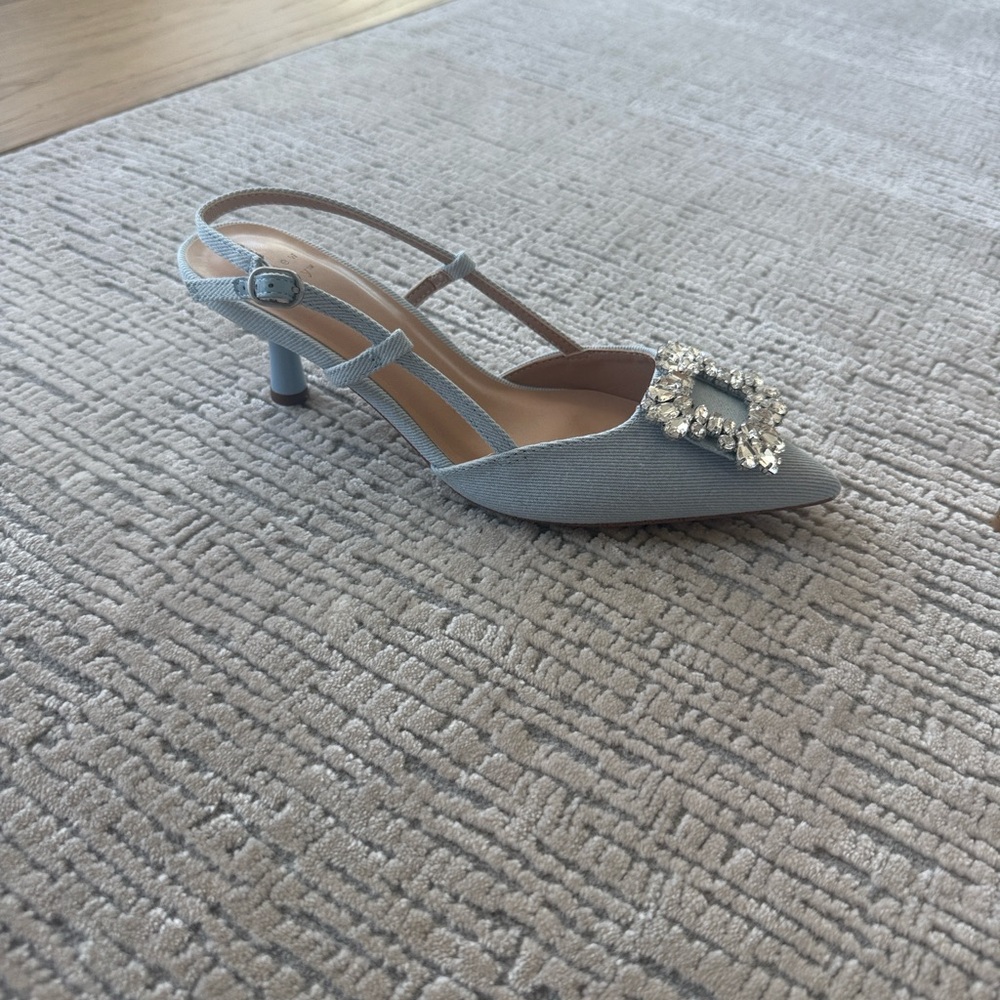 a new day Light Blue denim Embellished Slingback Pointed Pumps - Picture 5 of 8